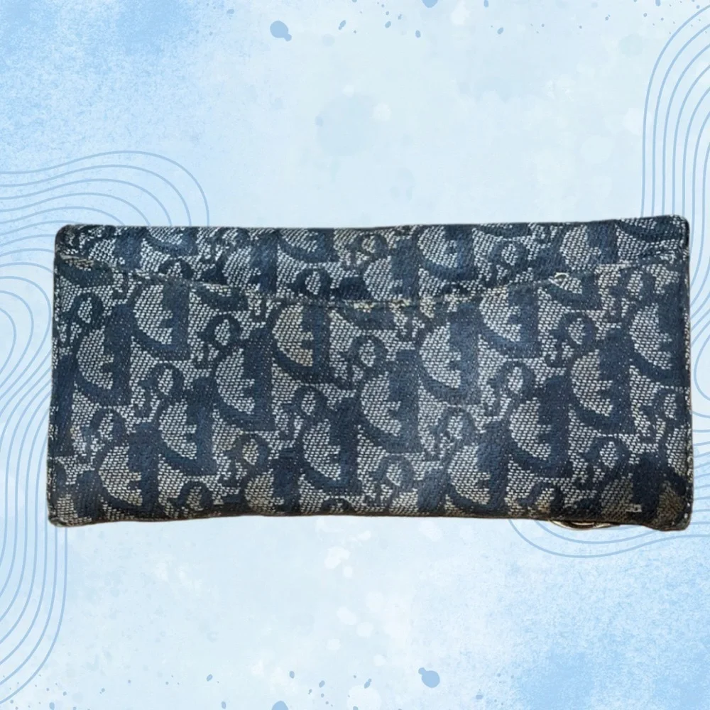 Dior Paris Vintage Diorissimo Saddle Flap NavyBlue Denim Oblique Jacquard wallet